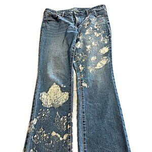 Upcycled Reworked Hand Bleached Womens Boot cut Jeans - leaf pattern size 12